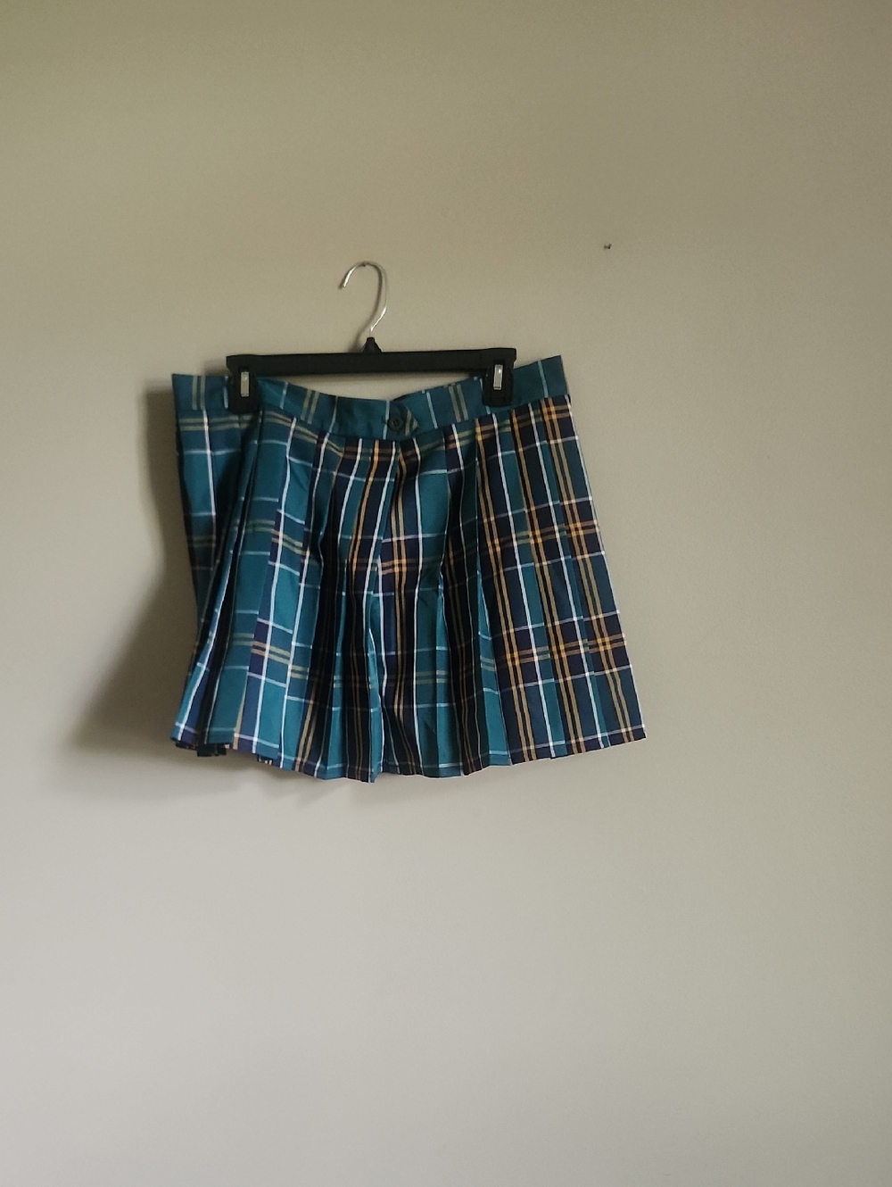 Plaid Pleated Mini Skirt in Teal and Navy